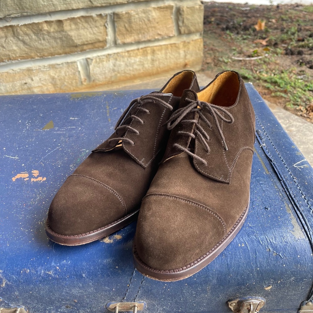 Men's Size 10.5M Land's End Classic Brown Suede Derby Shoes